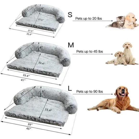 Calming Dog Bed Fluffy Plush DogMat for Furniture Protector with Removable Cover